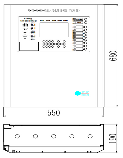 JB-TB-SL-M6000壁掛式火災(zāi)報(bào)警控制器外形尺寸圖