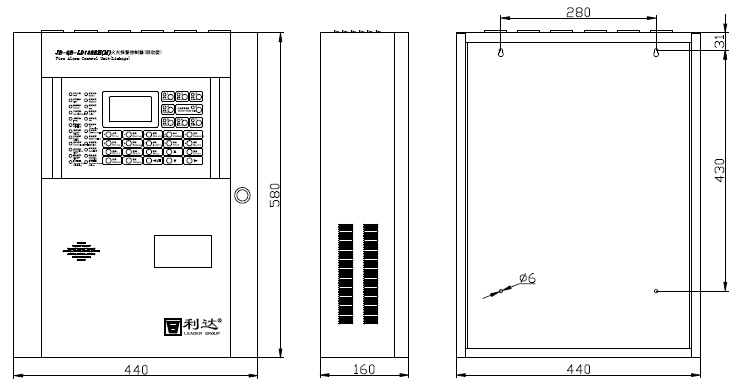 JB-QB-LD128EH(M)火災(zāi)報(bào)警控制器外形結(jié)構(gòu)示意圖