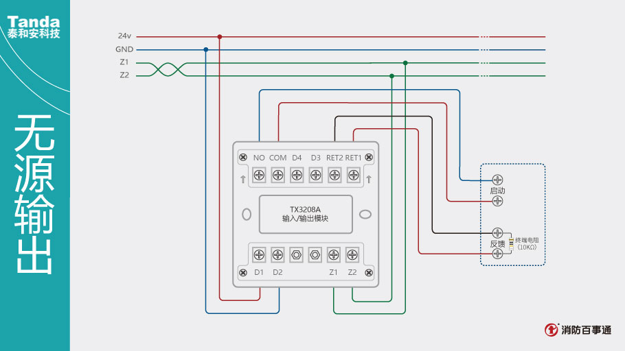 泰和安消防TX3208A模塊常見接線方式